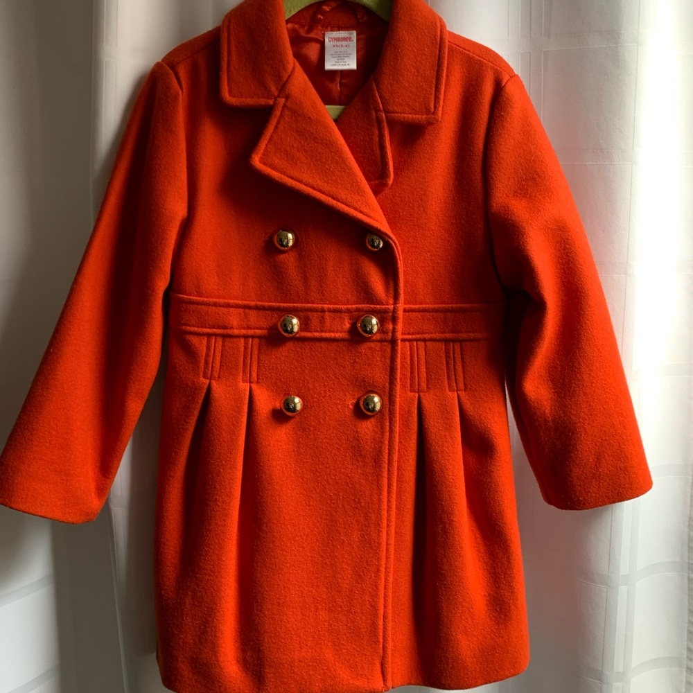 Gymboree girls orange wool blend pea coat. Brass buttons size XS (3-4) winter